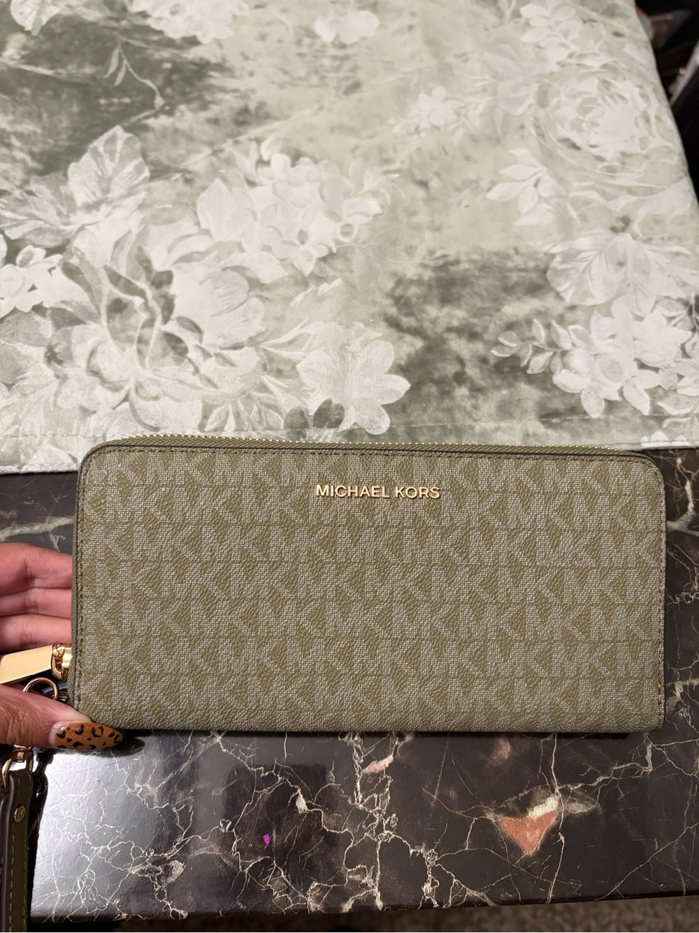 Michael Kors Olive Green MK Signature Zip Wallet